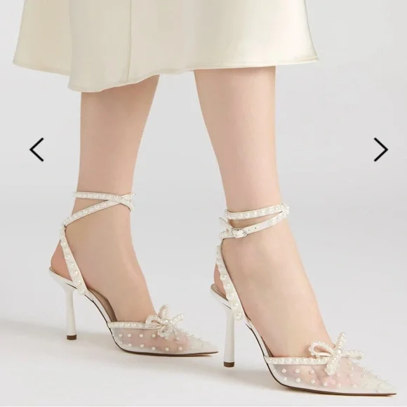 White Pearl-Embellished Women's Heels. Brand new. Only tried on indoor. - Picture 1 of 13